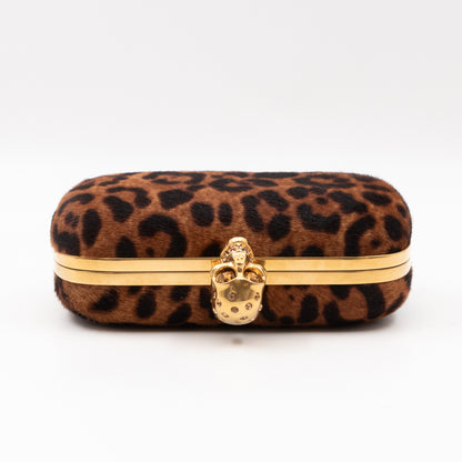 Skull Box Clutch Calf Hair Leopard Print Haircalf