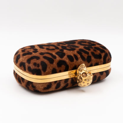 Skull Box Clutch Calf Hair Leopard Print Haircalf