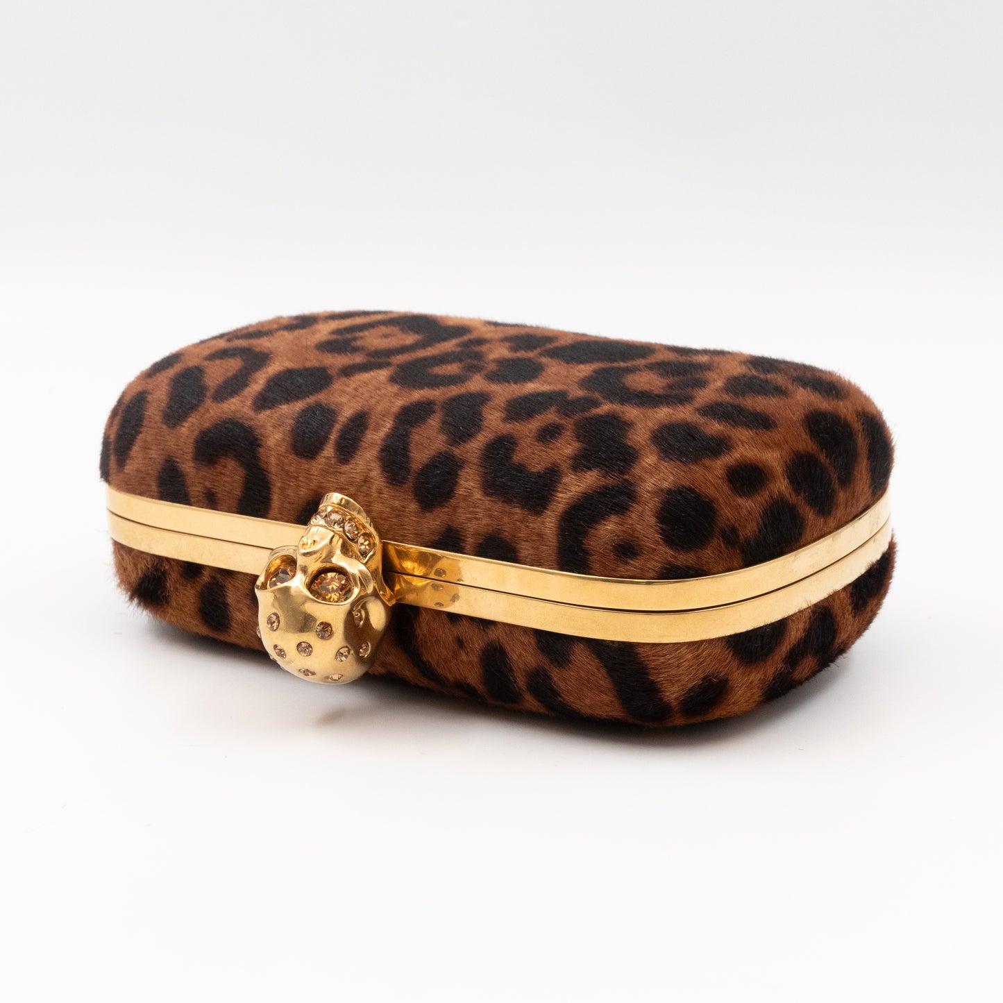 Skull Box Clutch Calf Hair Leopard Print Haircalf