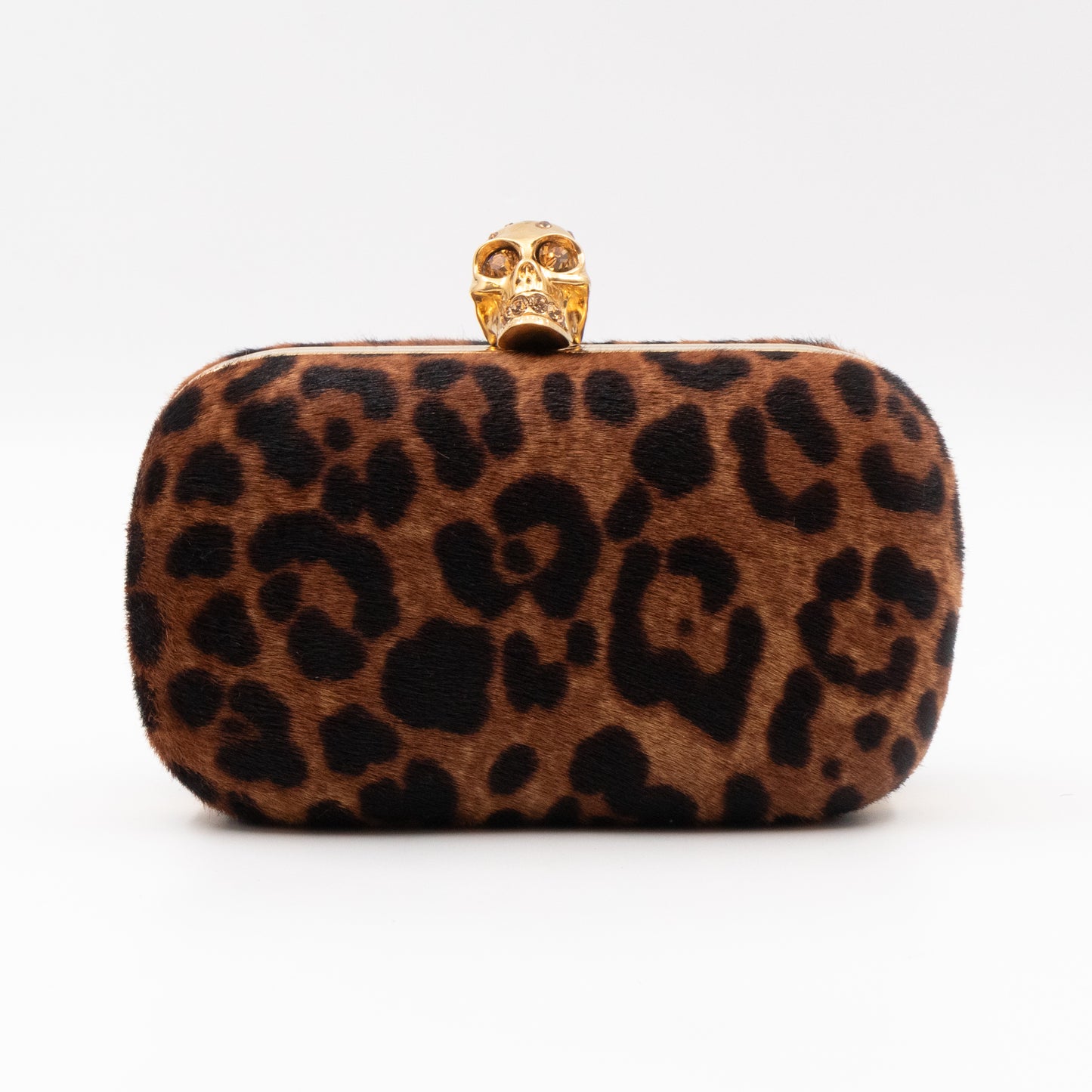 Skull Box Clutch Calf Hair Leopard Print Haircalf