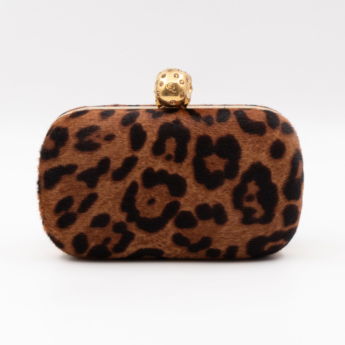 Skull Box Clutch Calf Hair Leopard Print Haircalf