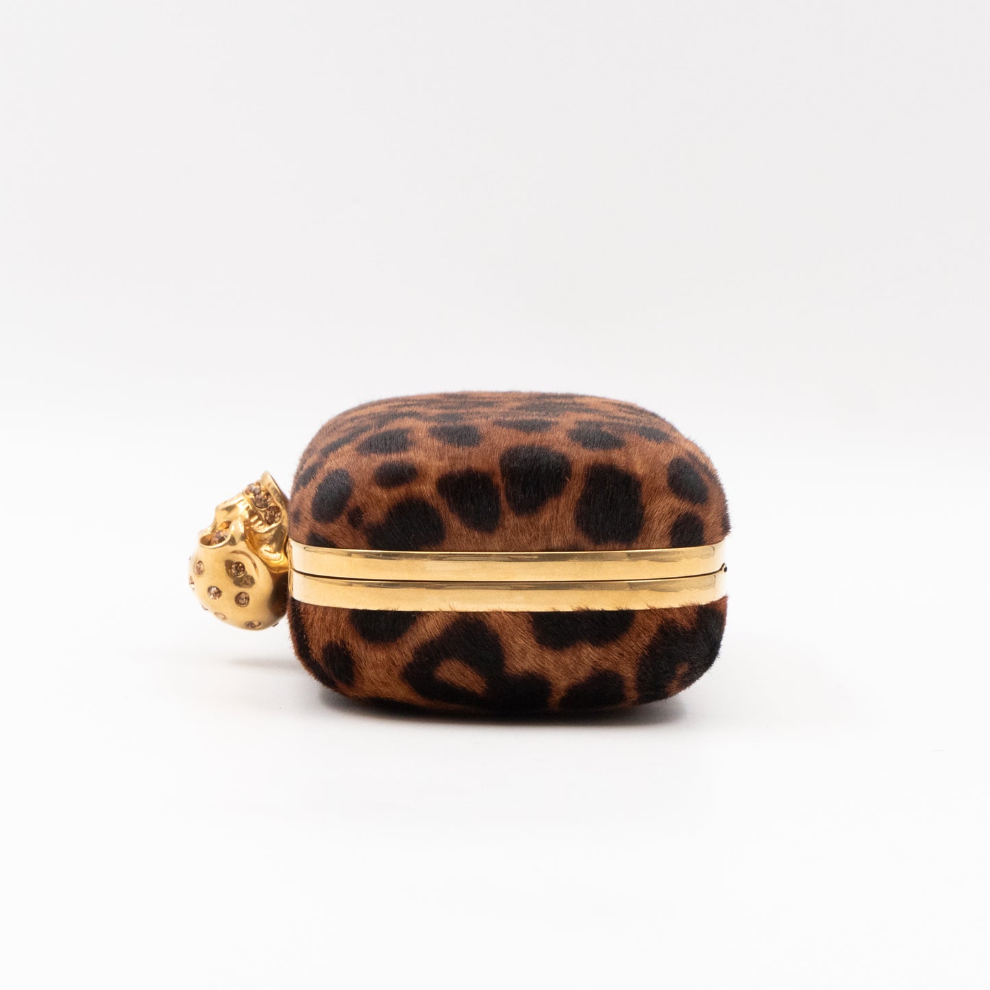 Skull Box Clutch Calf Hair Leopard Print Haircalf