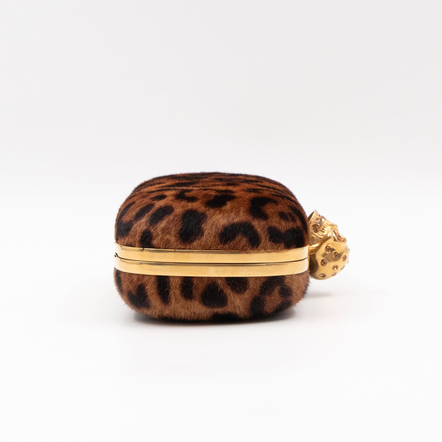 Skull Box Clutch Calf Hair Leopard Print Haircalf