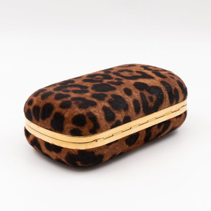 Skull Box Clutch Calf Hair Leopard Print Haircalf