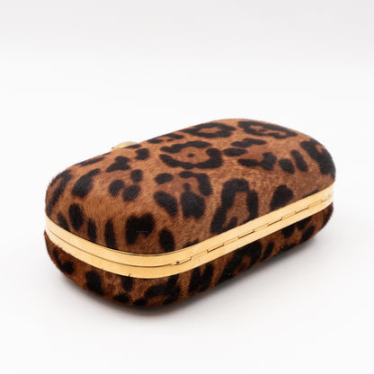 Skull Box Clutch Calf Hair Leopard Print Haircalf