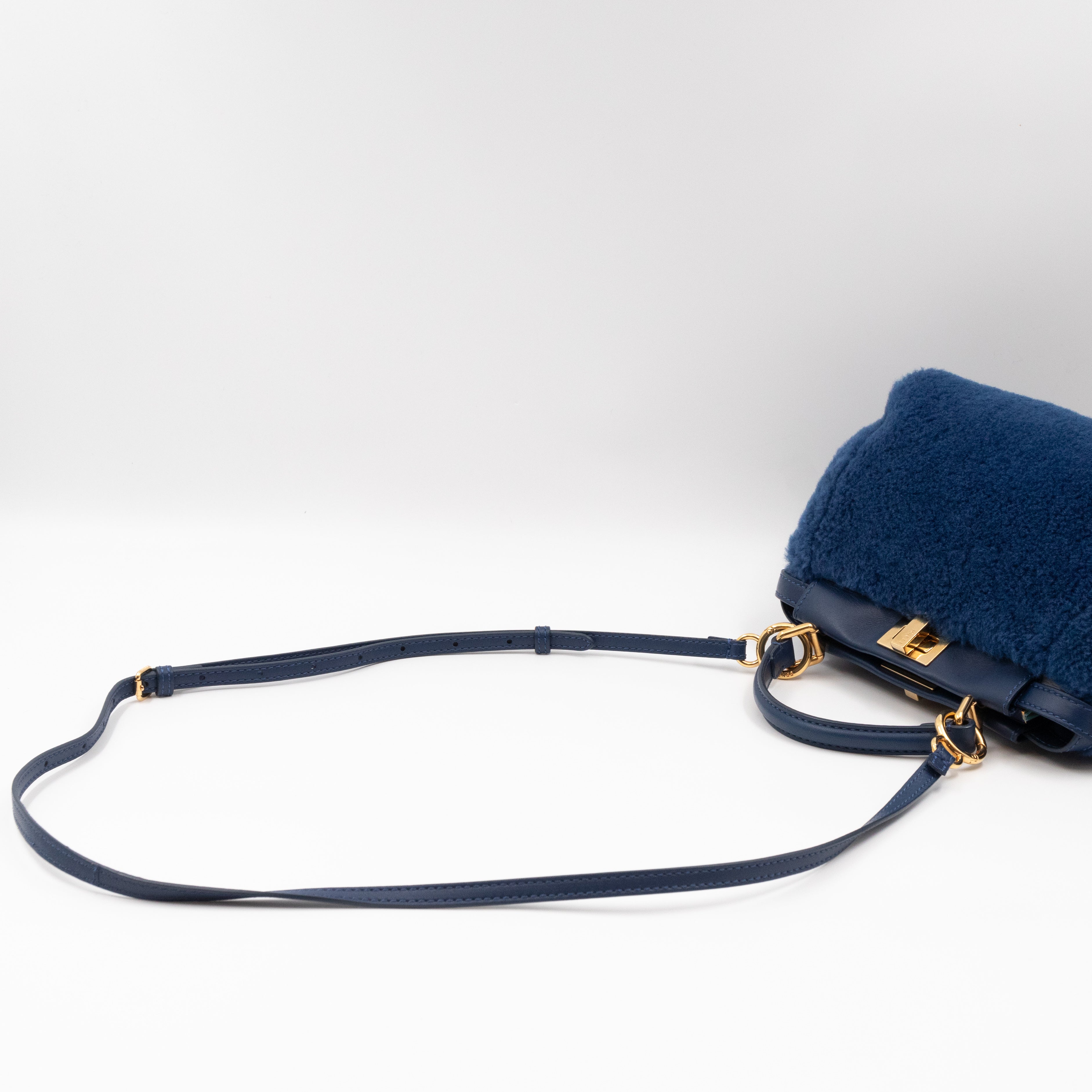 Peekaboo Mini Blue Shearling Leather