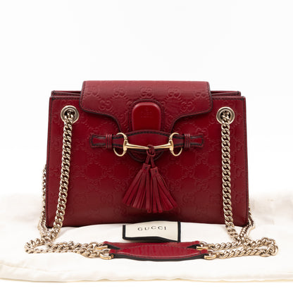 Emily Small Chain Shoulder Bag Red Guccissima Leather