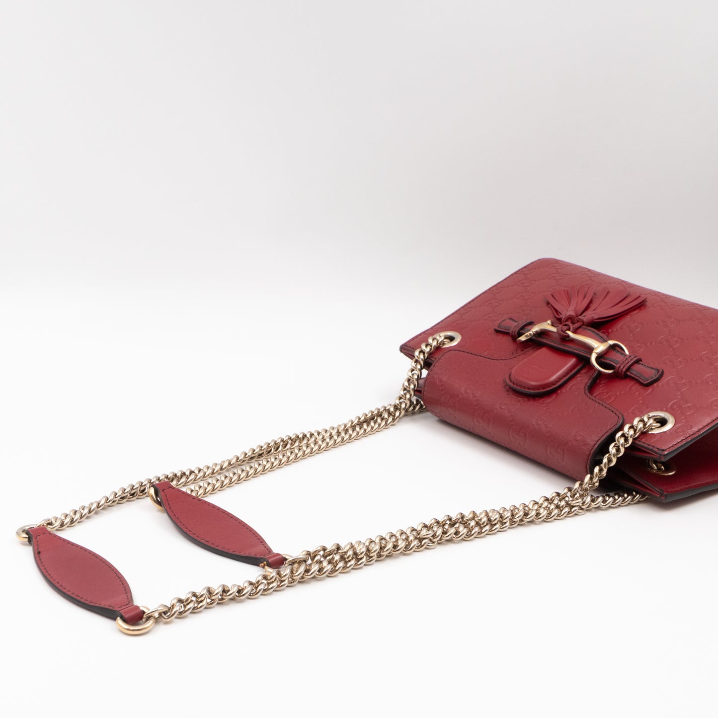 Emily Small Chain Shoulder Bag Red Guccissima Leather