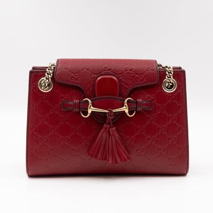 Emily Small Chain Shoulder Bag Red Guccissima Leather