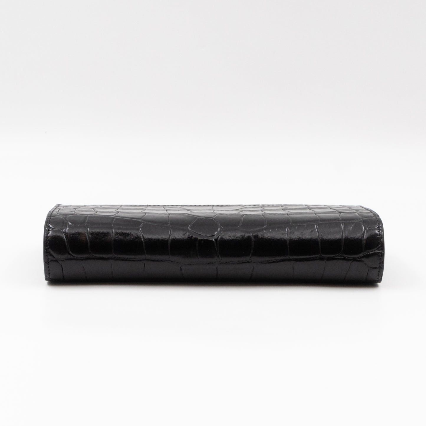 Flap Wallet Large Black Croc Embossed Leather