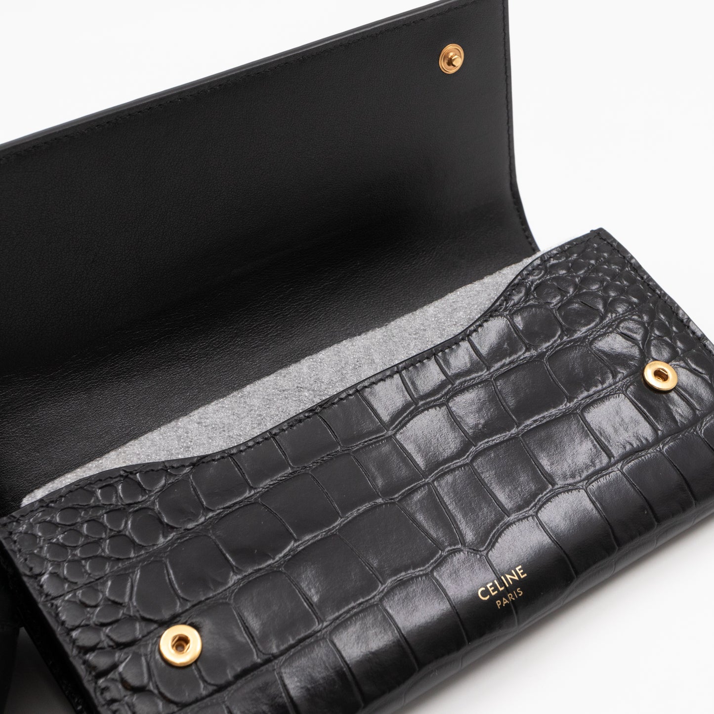 Flap Wallet Large Black Croc Embossed Leather