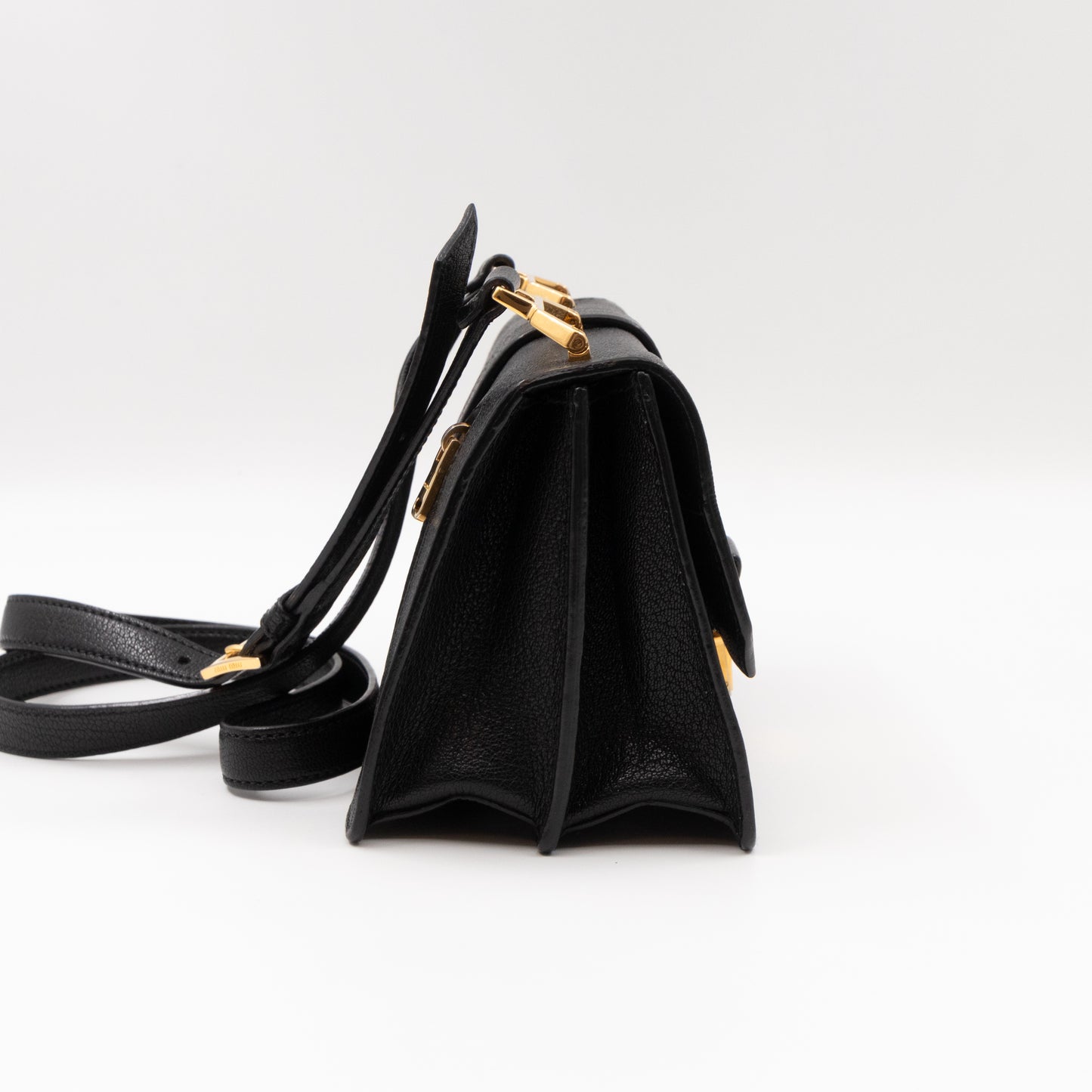 Bandoliera Madras Shoulder Bag Black Goatskin Leather