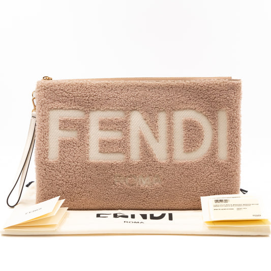 Fendi Roma Large Flat Pouch Pink Shearling