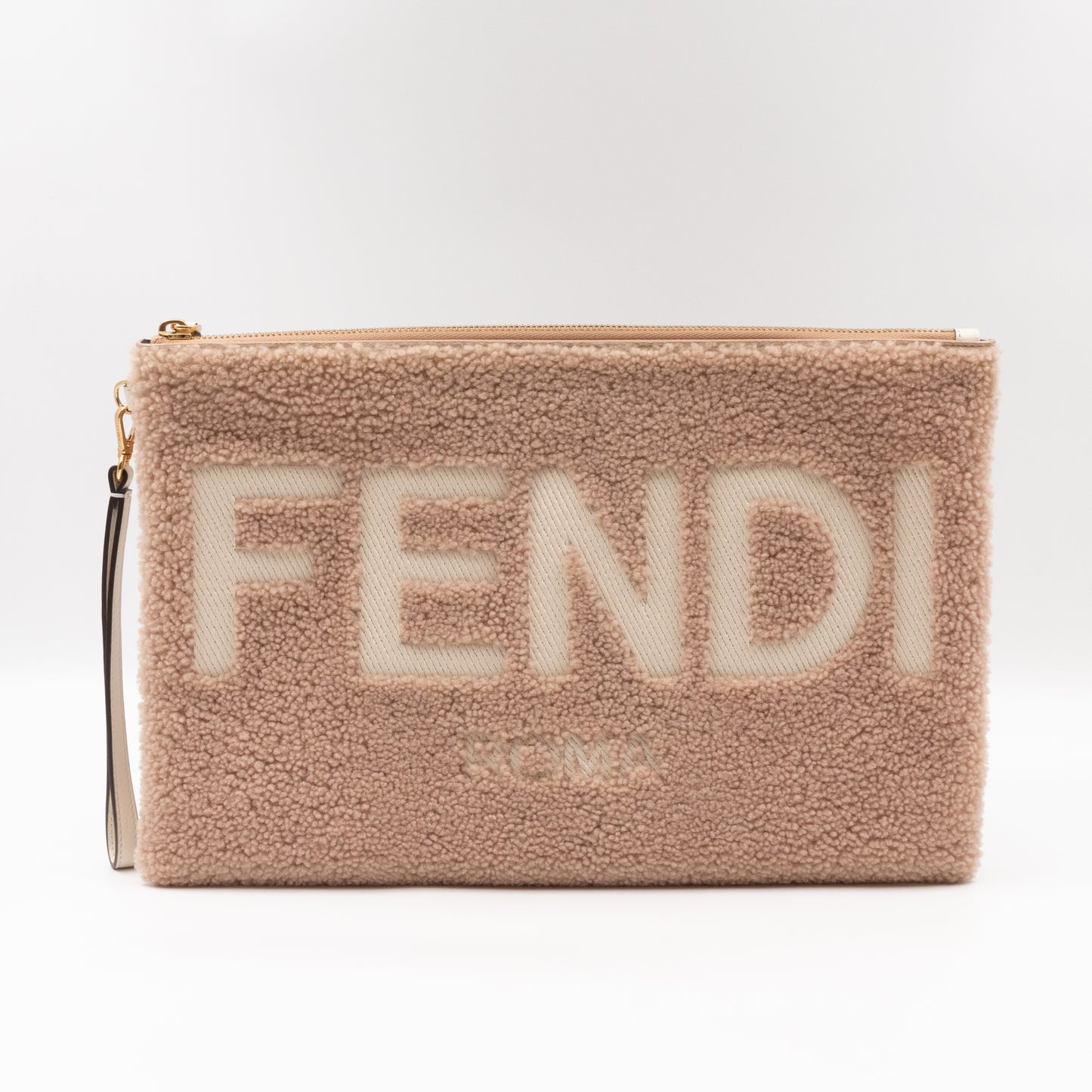 Fendi Roma Large Flat Pouch Pink Shearling