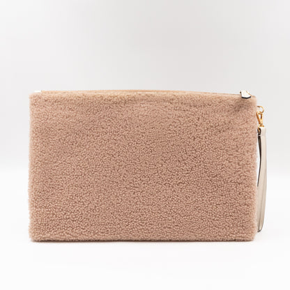 Fendi Roma Large Flat Pouch Pink Shearling