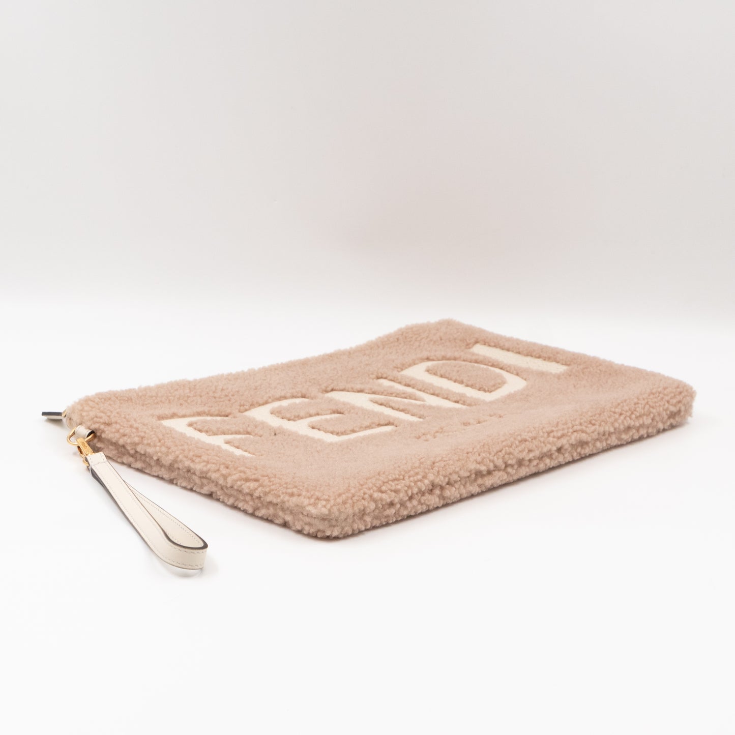 Fendi Roma Large Flat Pouch Pink Shearling