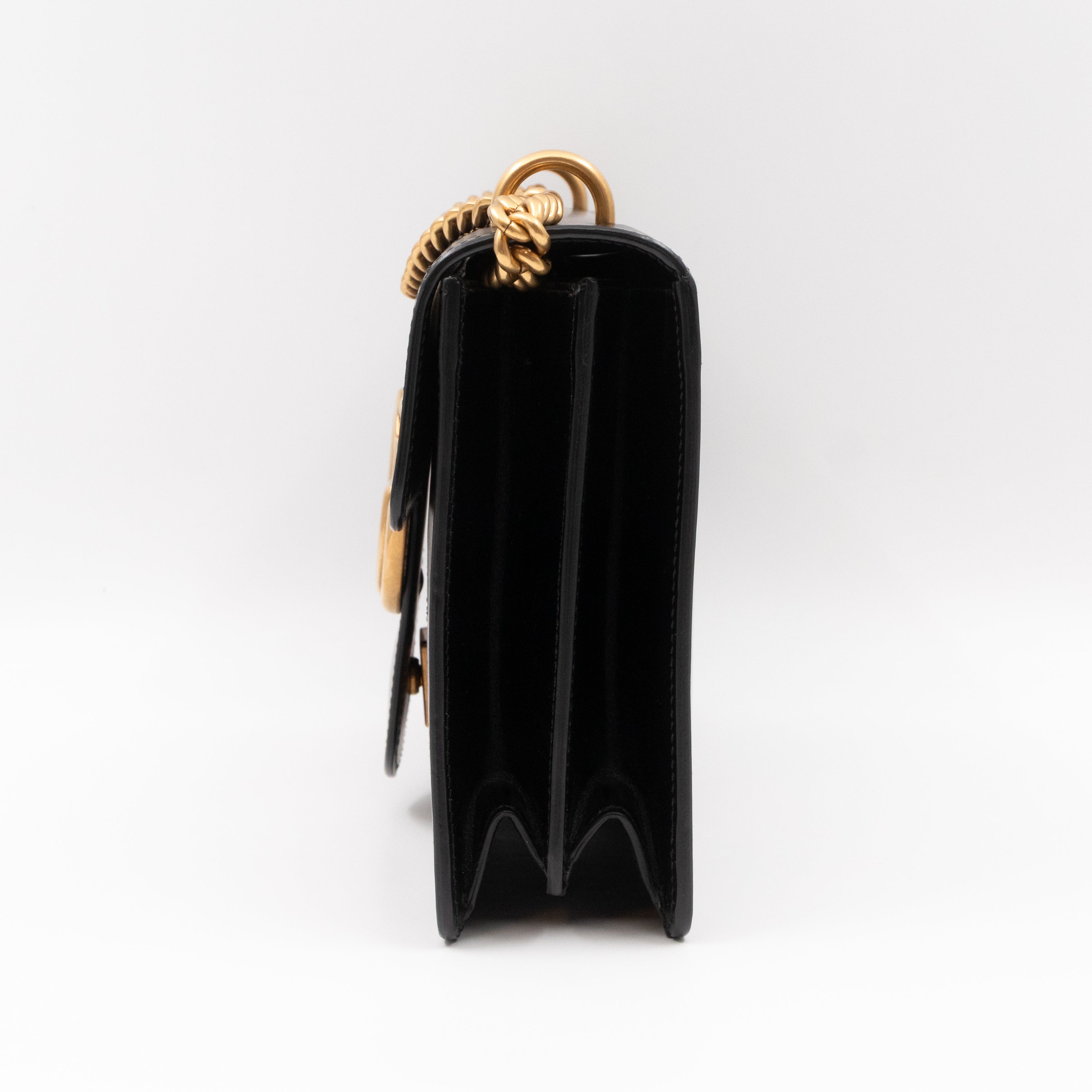 GG Marmont Medium Malaga Kid Heart Chain Bag Black Leather