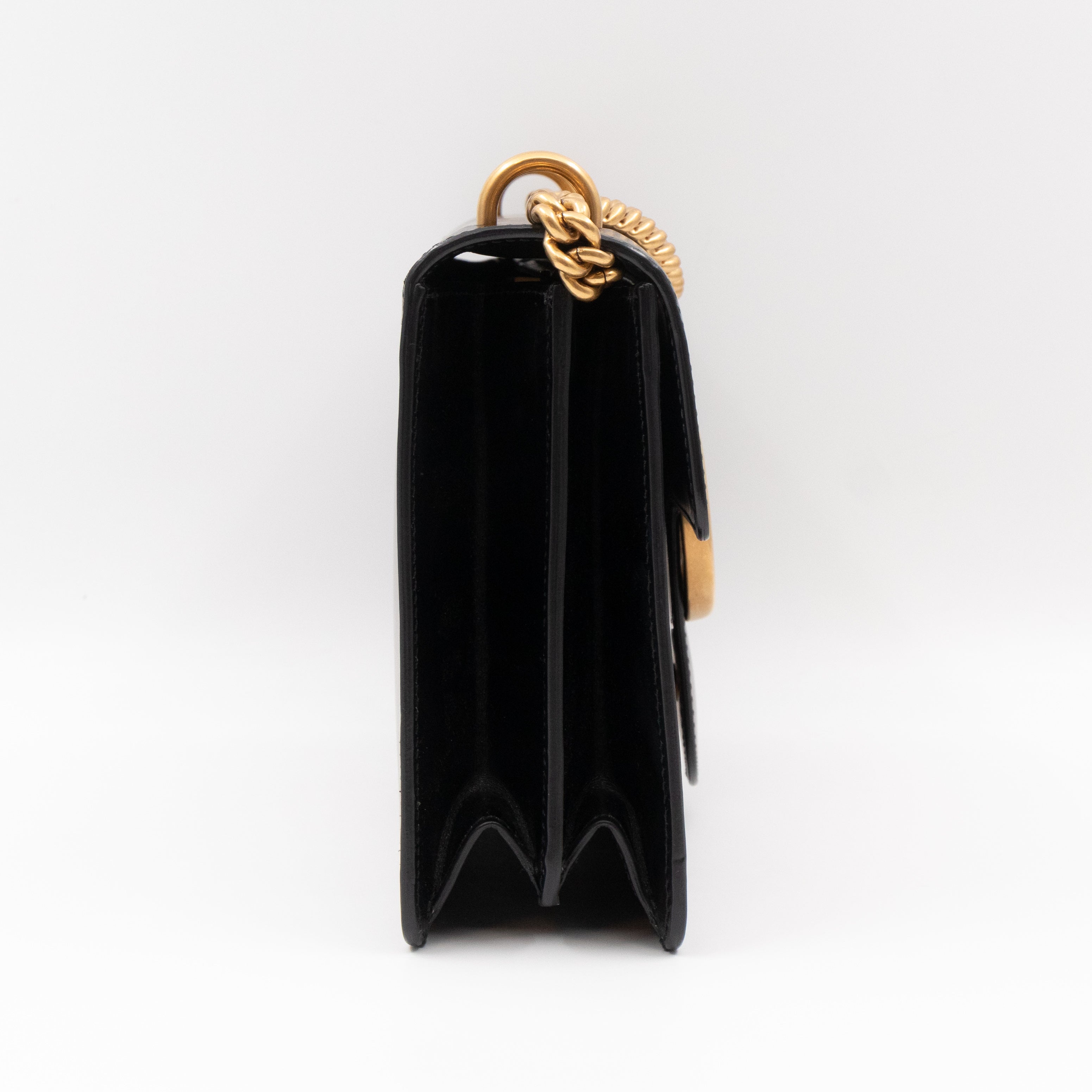 GG Marmont Medium Malaga Kid Heart Chain Bag Black Leather