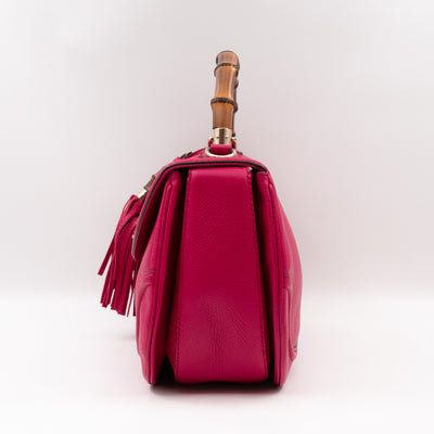 New Bamboo Large Top Handle Bag Pink Leather
