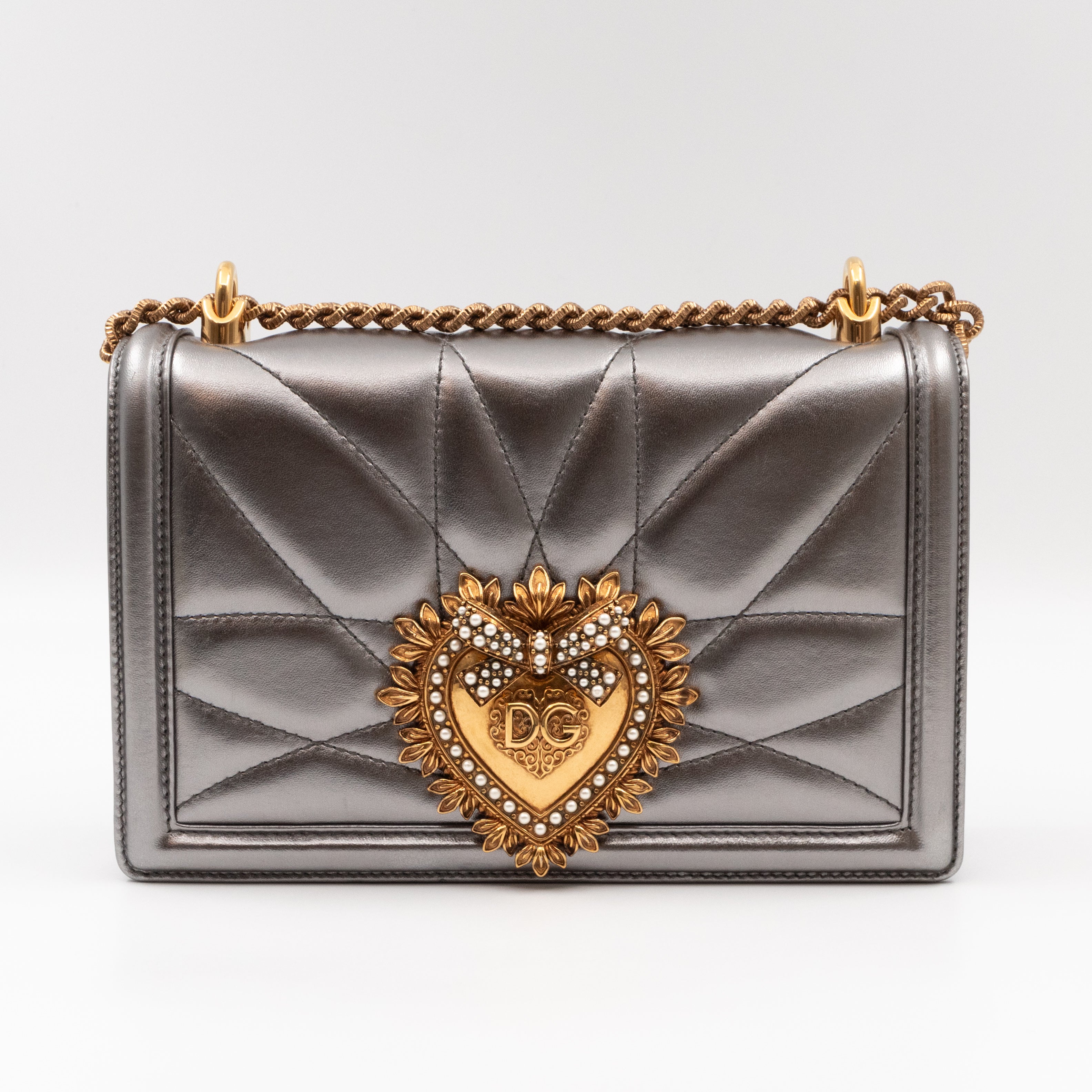 Devotion Medium Shoulder Bag Metallic Quilted Leather