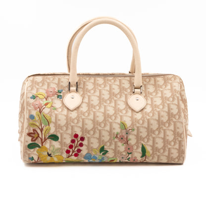 Vintage Boston Bag Beige Diorissimo Flowers Embroidered