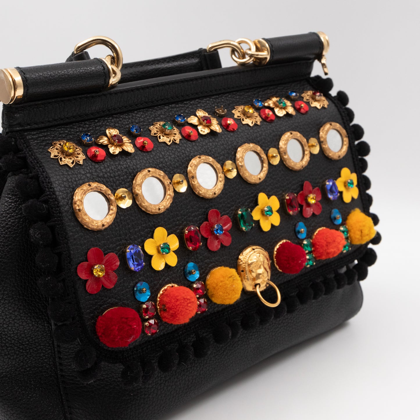 Sicily Medium Black Embellished Leather