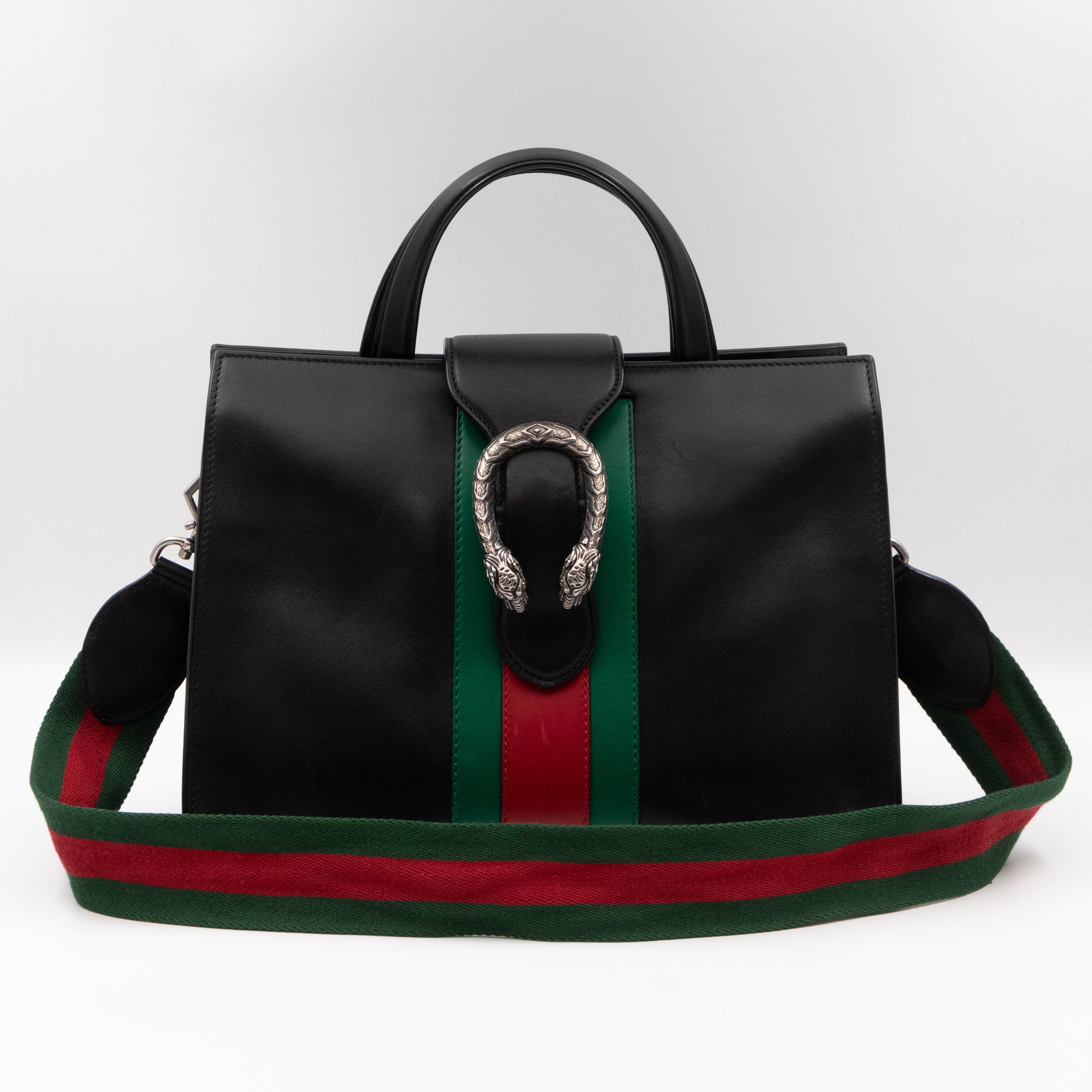Web Dionysus Medium Tote Black Calfskin Leather