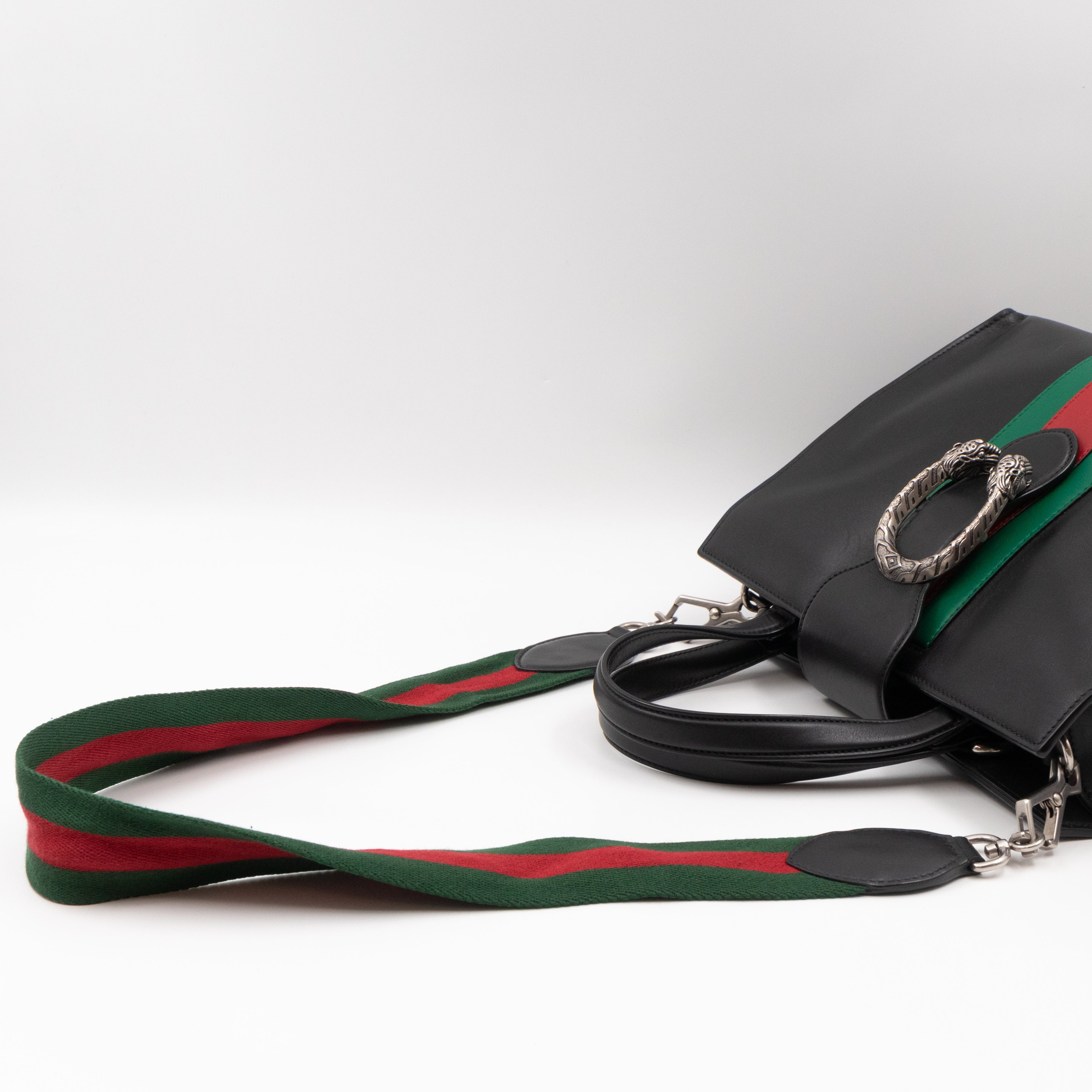Web Dionysus Medium Tote Black Calfskin Leather