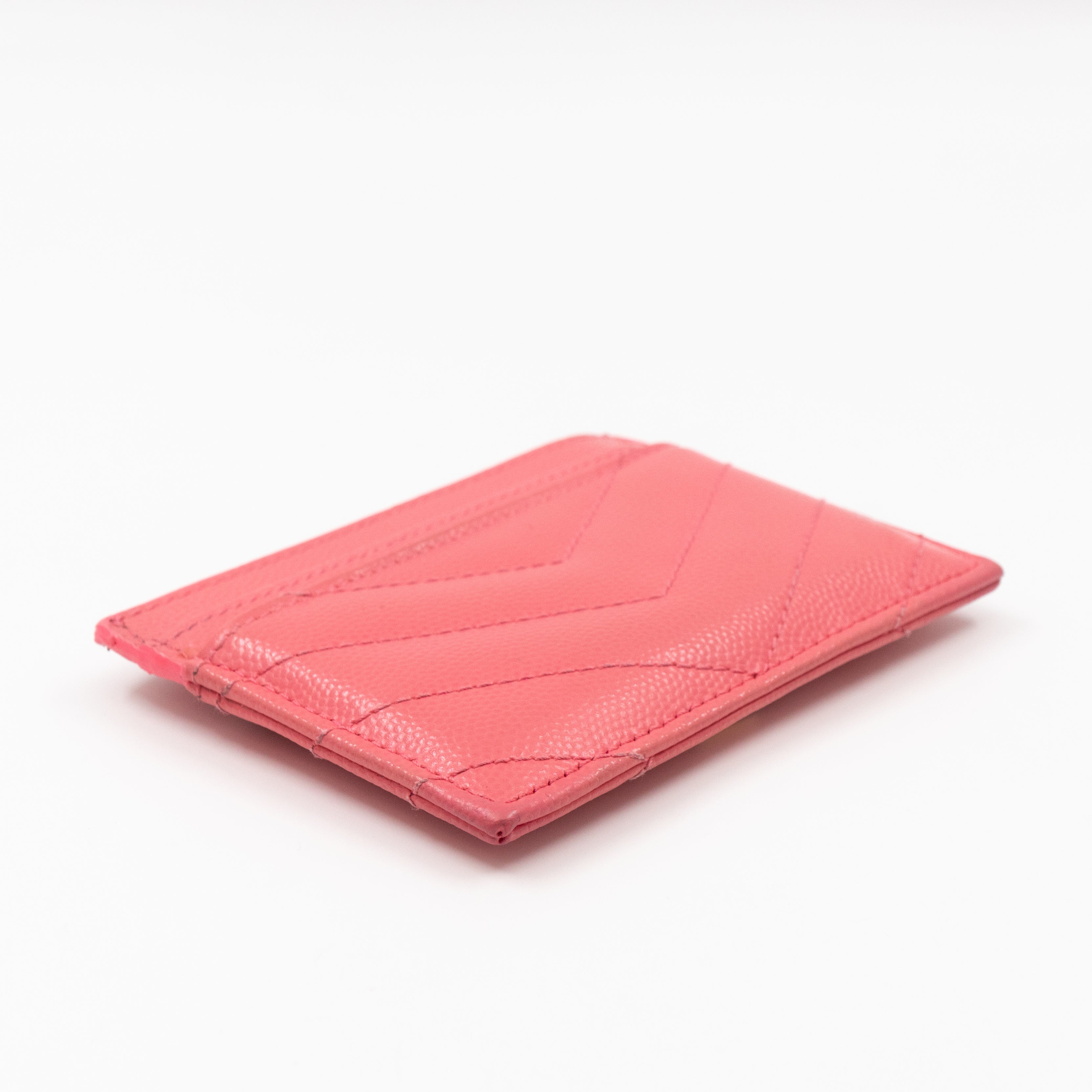 YSL Cassandre Card Holder Pink Grained Leather