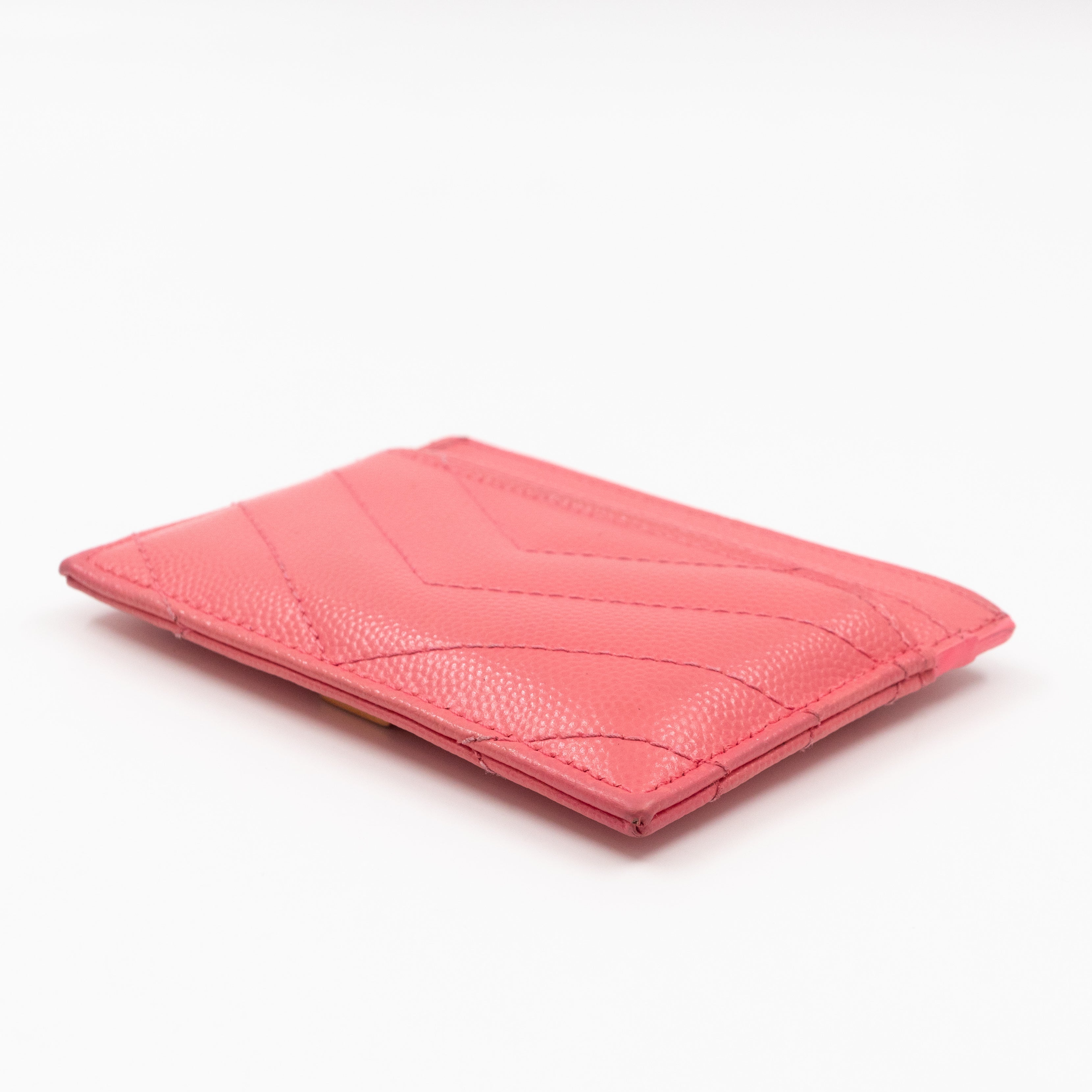 YSL Cassandre Card Holder Pink Grained Leather