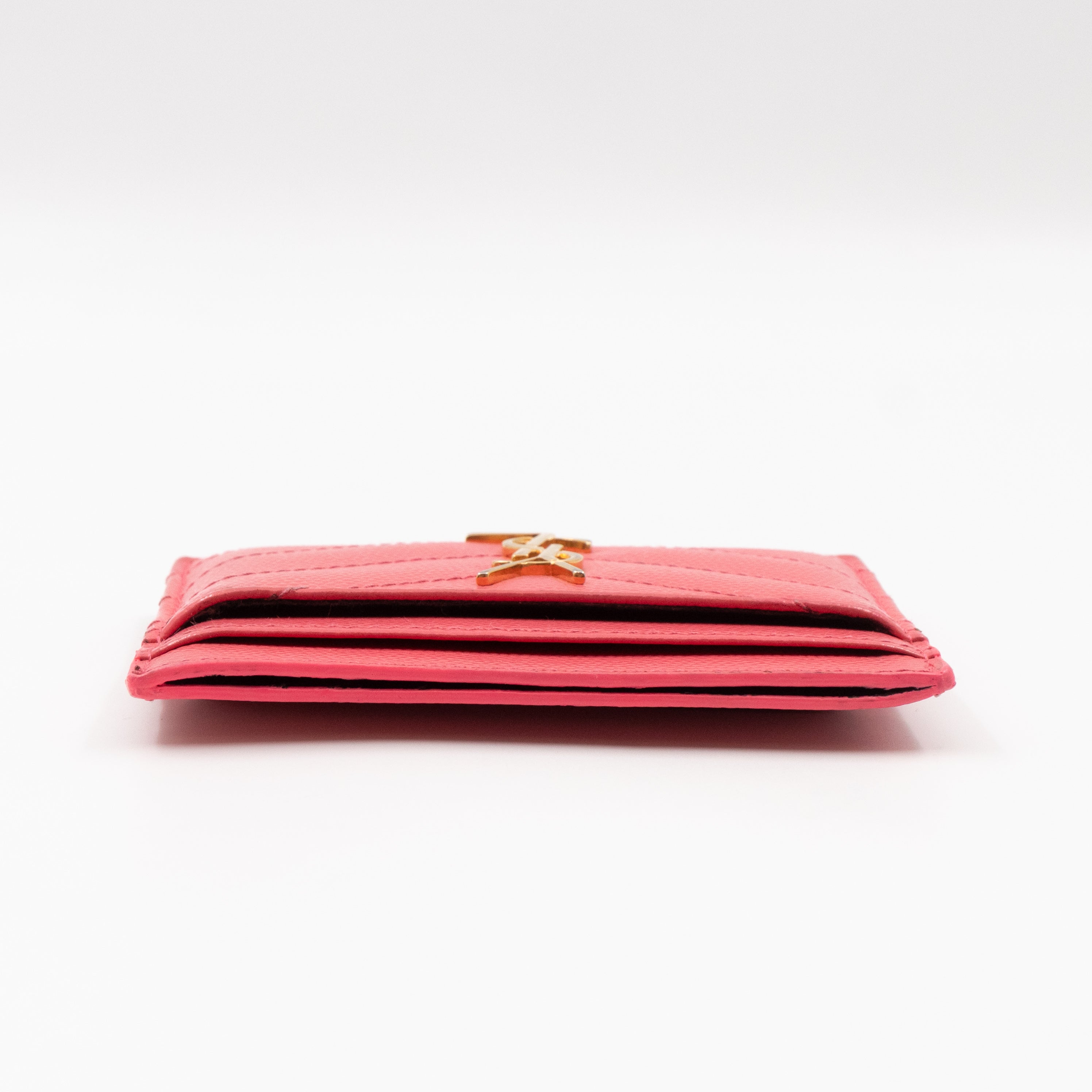 YSL Cassandre Card Holder Pink Grained Leather