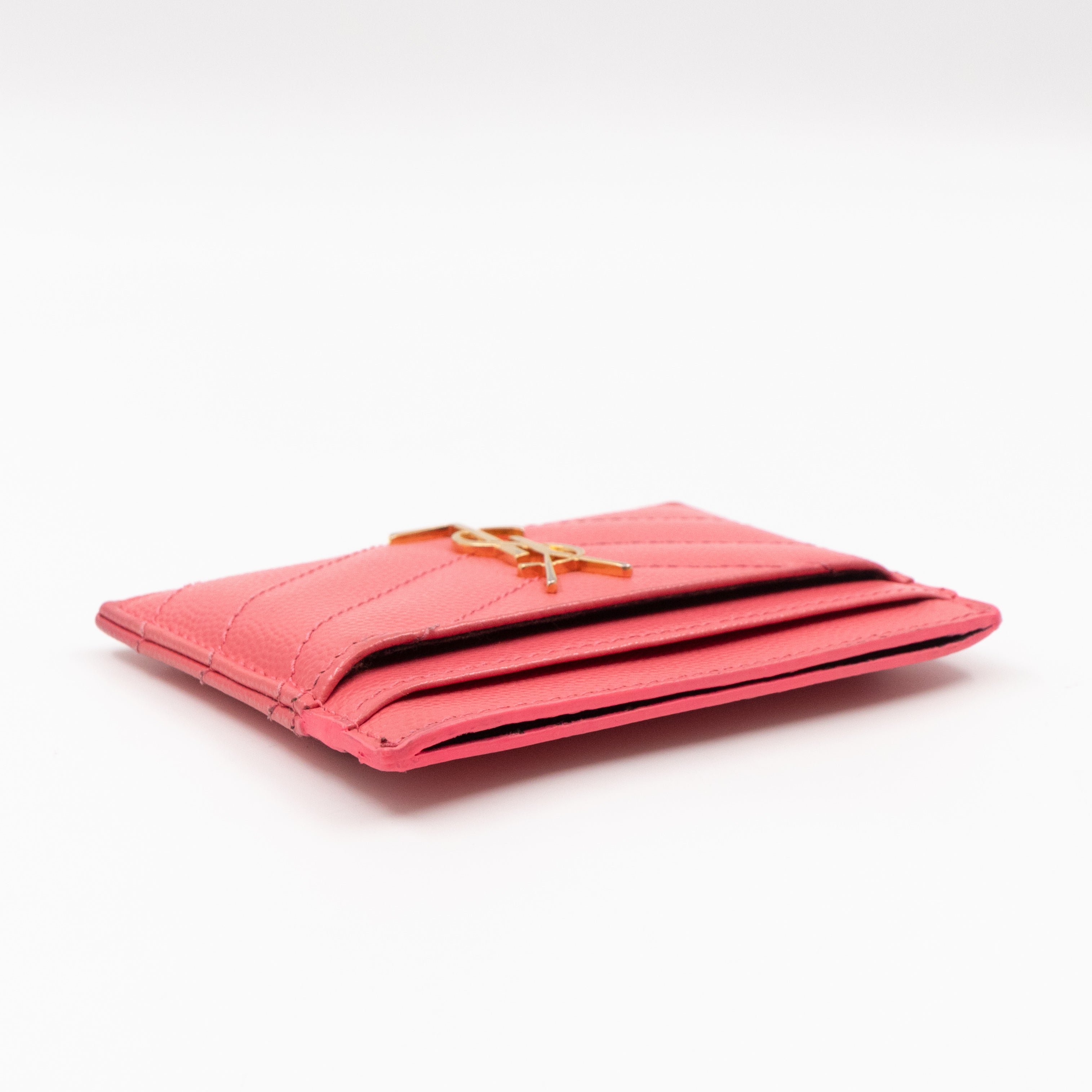 YSL Cassandre Card Holder Pink Grained Leather