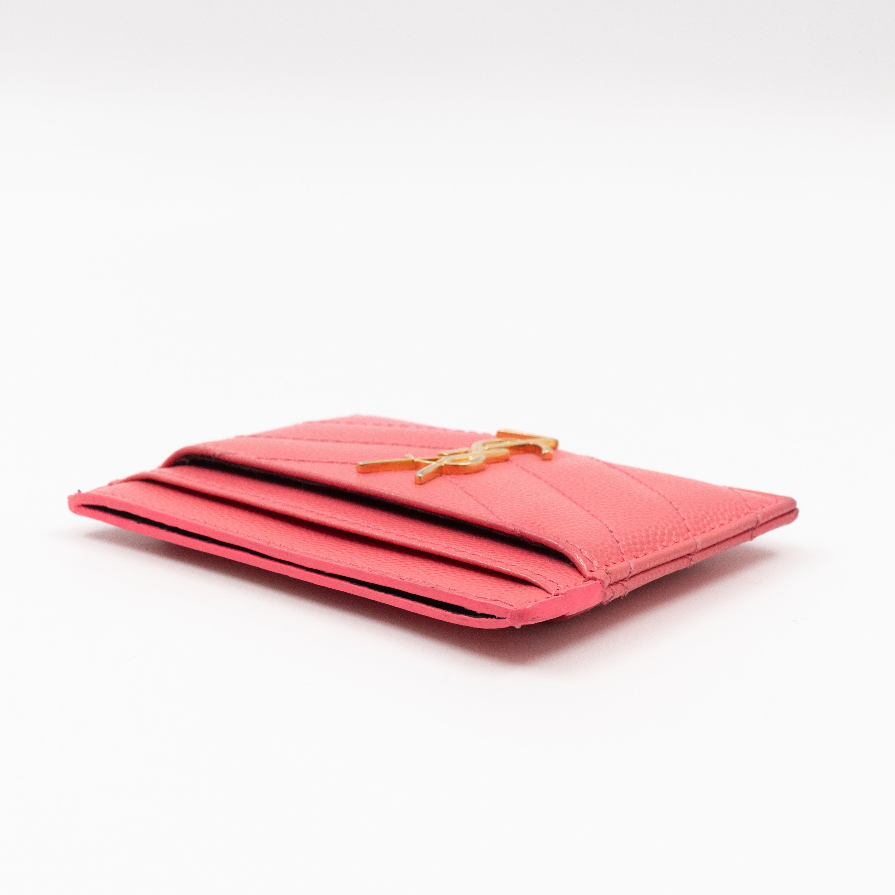 YSL Cassandre Card Holder Pink Grained Leather