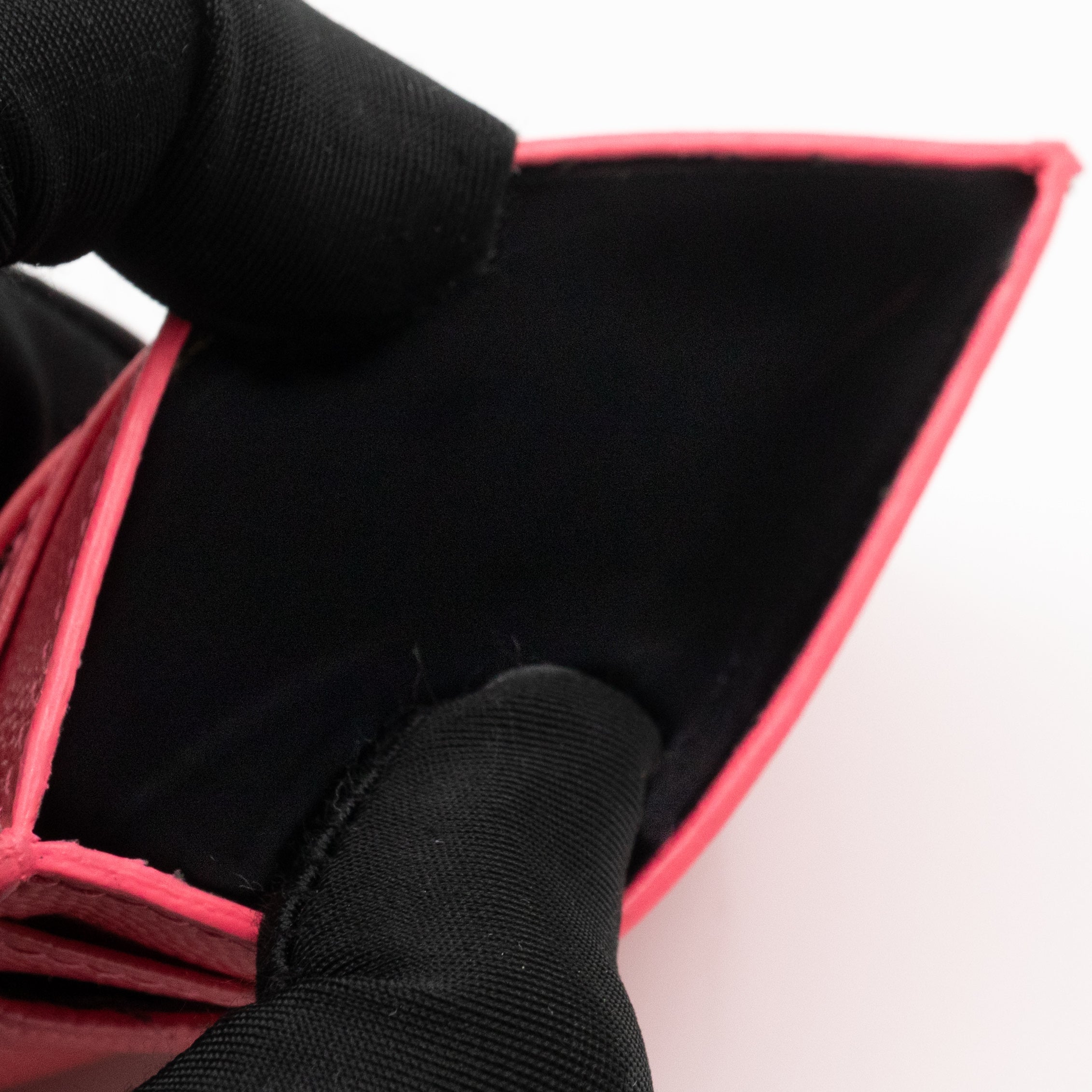 YSL Cassandre Card Holder Pink Grained Leather