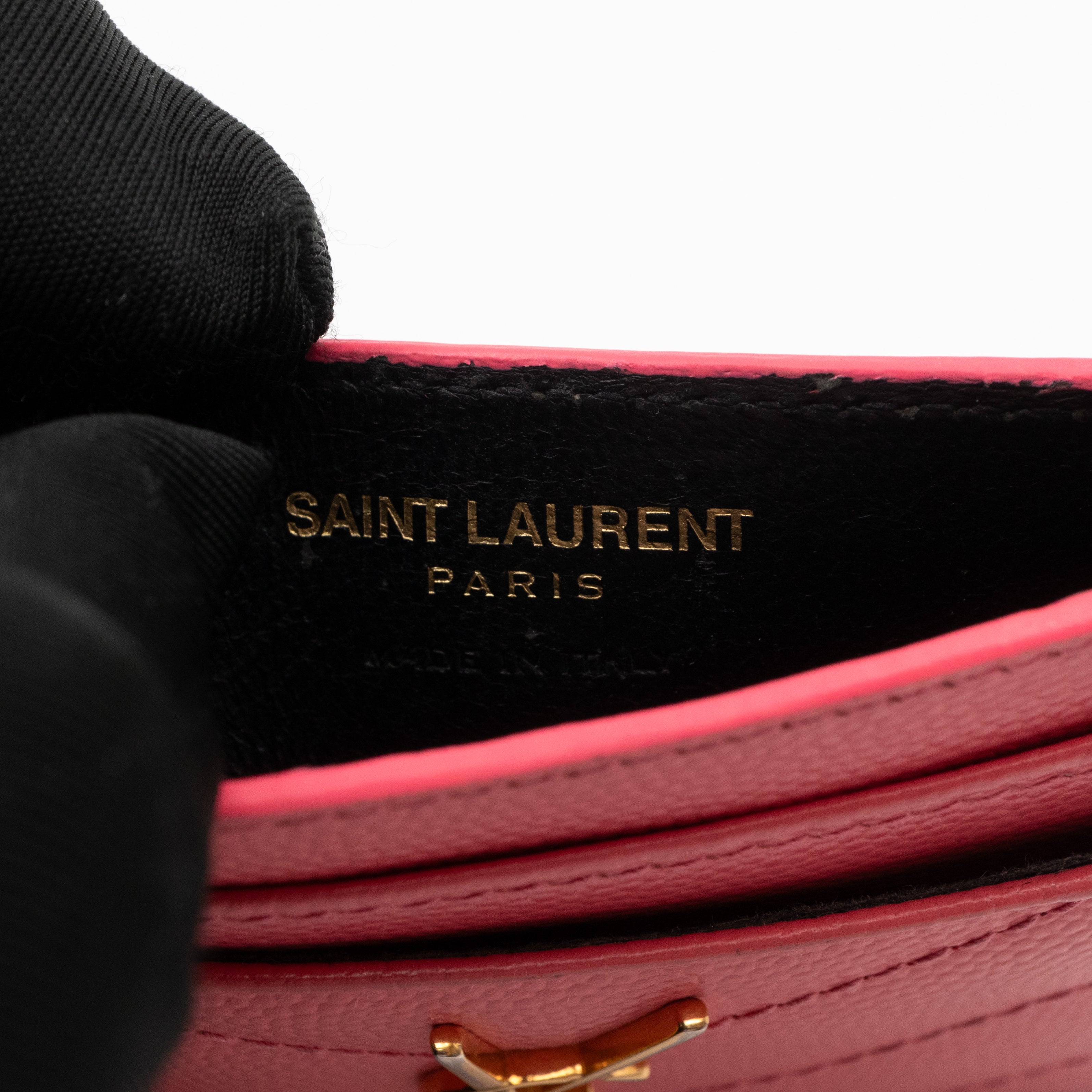 YSL Cassandre Card Holder Pink Grained Leather