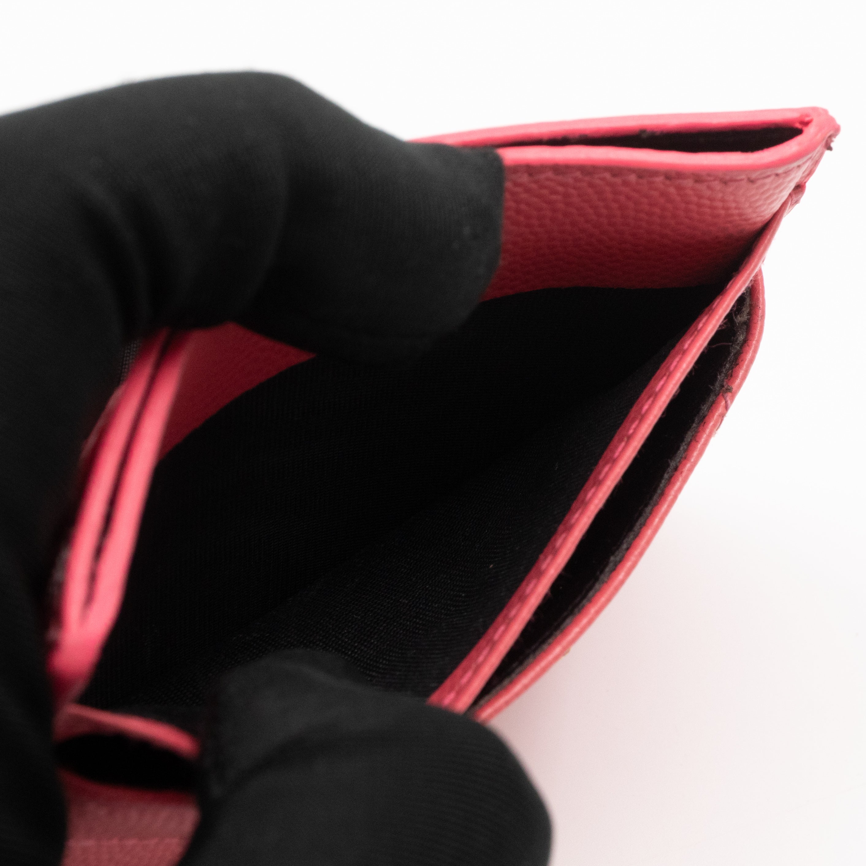 YSL Cassandre Card Holder Pink Grained Leather