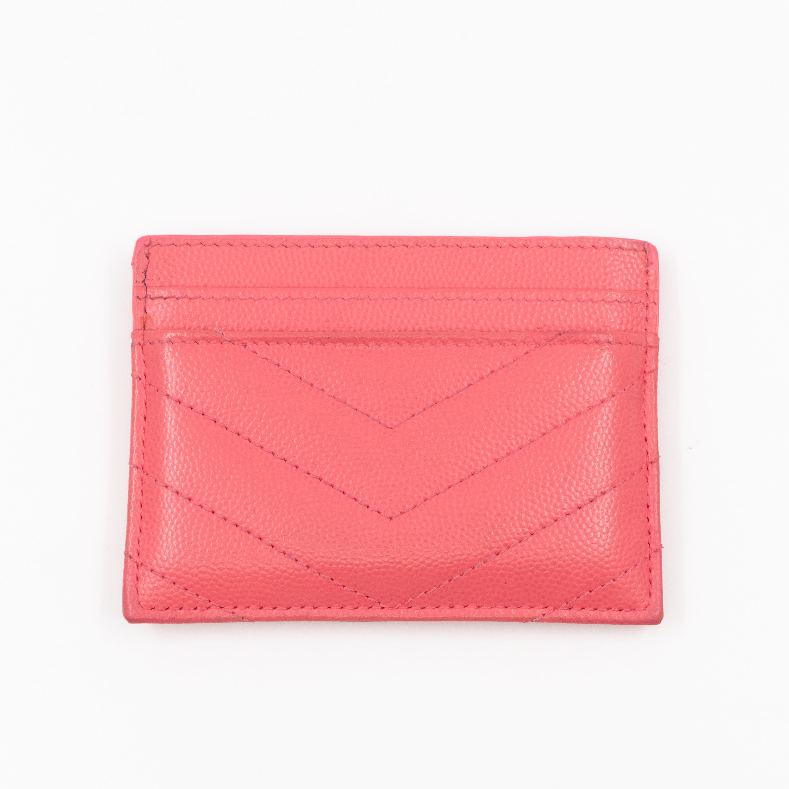 YSL Cassandre Card Holder Pink Grained Leather