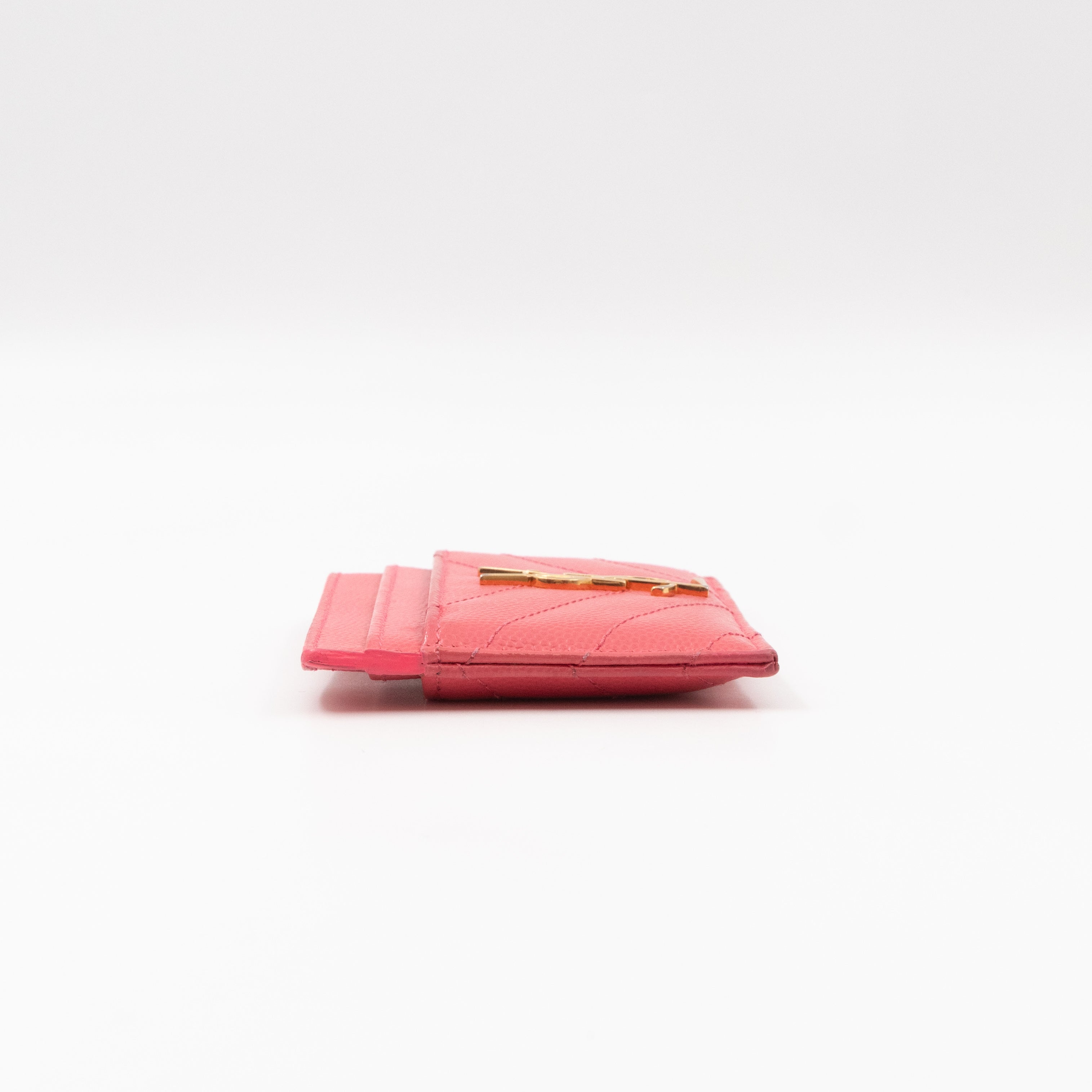 YSL Cassandre Card Holder Pink Grained Leather