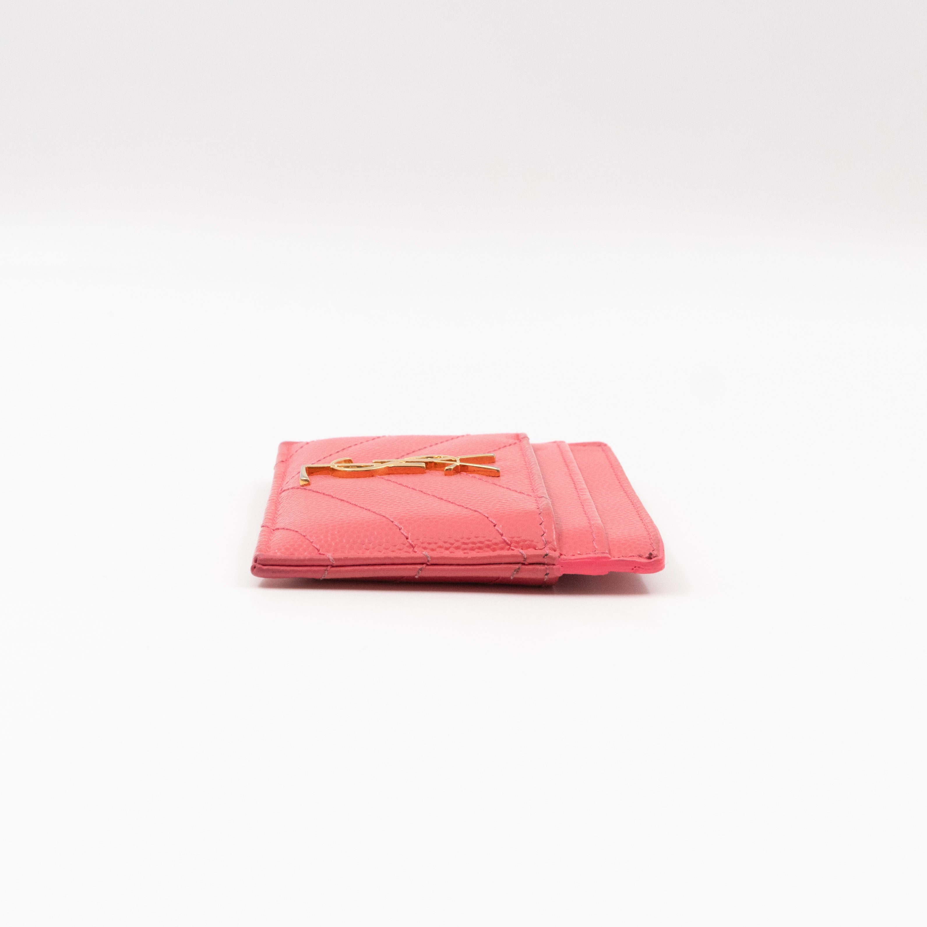 YSL Cassandre Card Holder Pink Grained Leather
