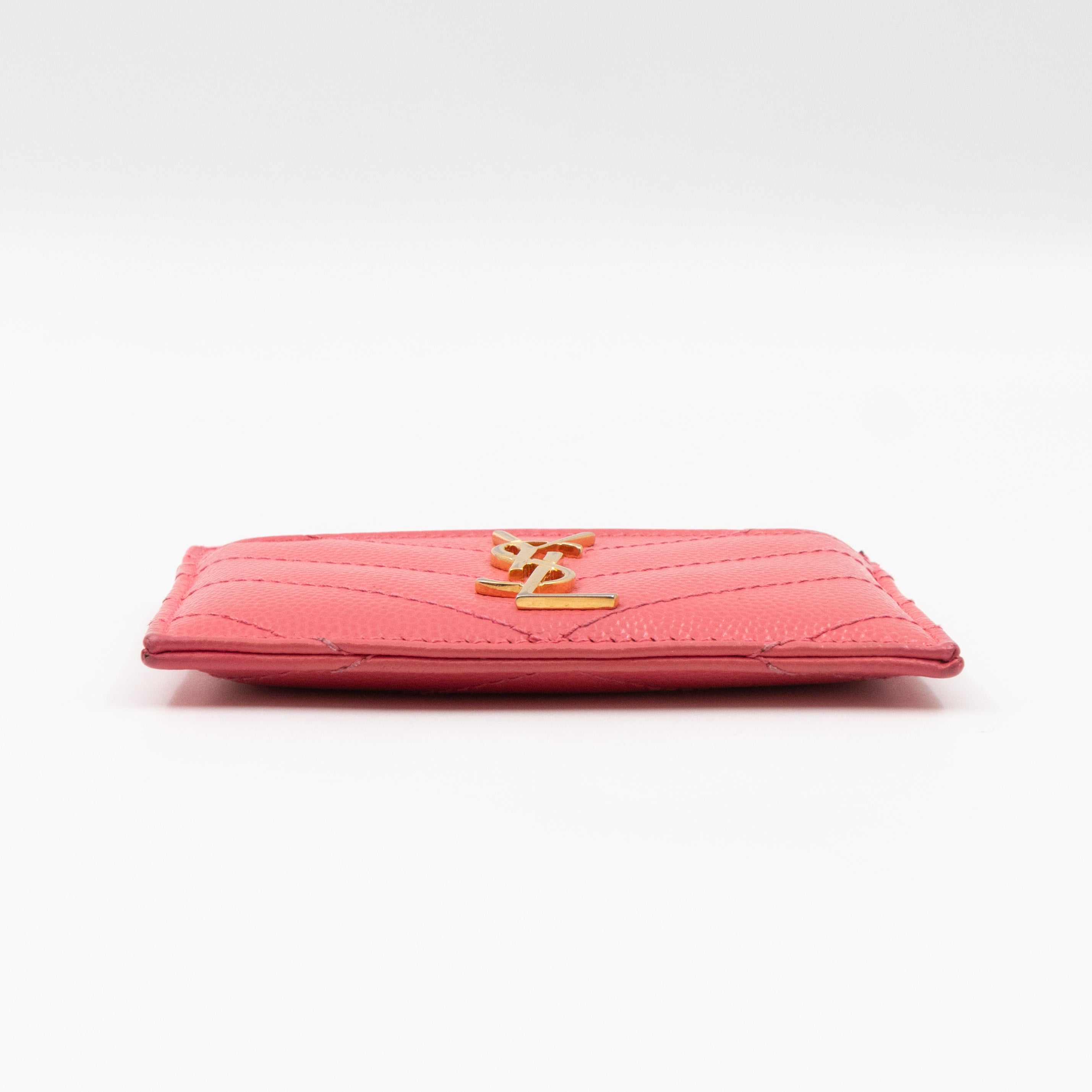YSL Cassandre Card Holder Pink Grained Leather