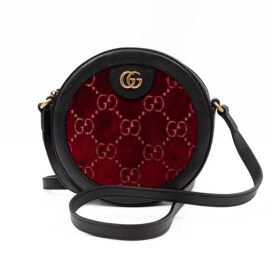 Round Crossbody Bag GG Red Velvet Black Calfskin Leather