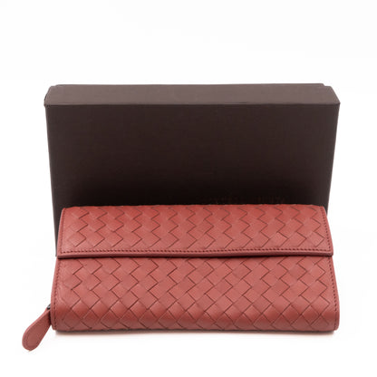 Long Wallet Brick Brown Intrecciato Leather