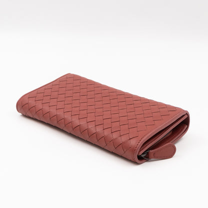 Long Wallet Brick Brown Intrecciato Leather