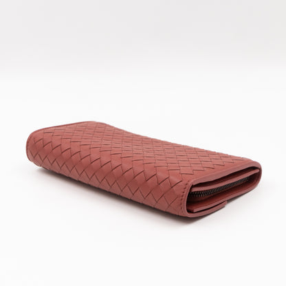 Long Wallet Brick Brown Intrecciato Leather