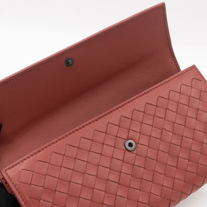 Long Wallet Brick Brown Intrecciato Leather