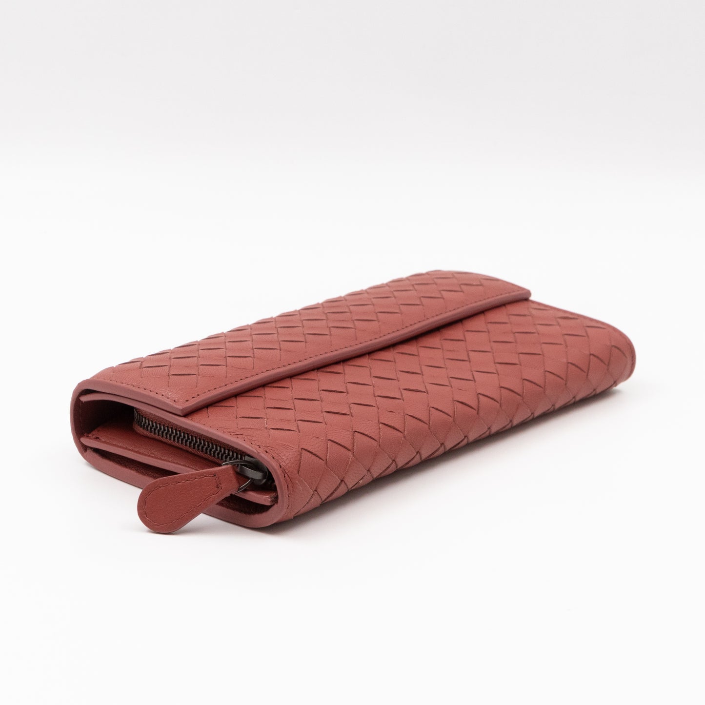 Long Wallet Brick Brown Intrecciato Leather