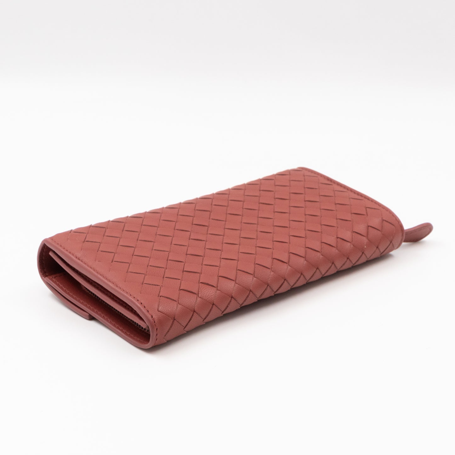 Long Wallet Brick Brown Intrecciato Leather