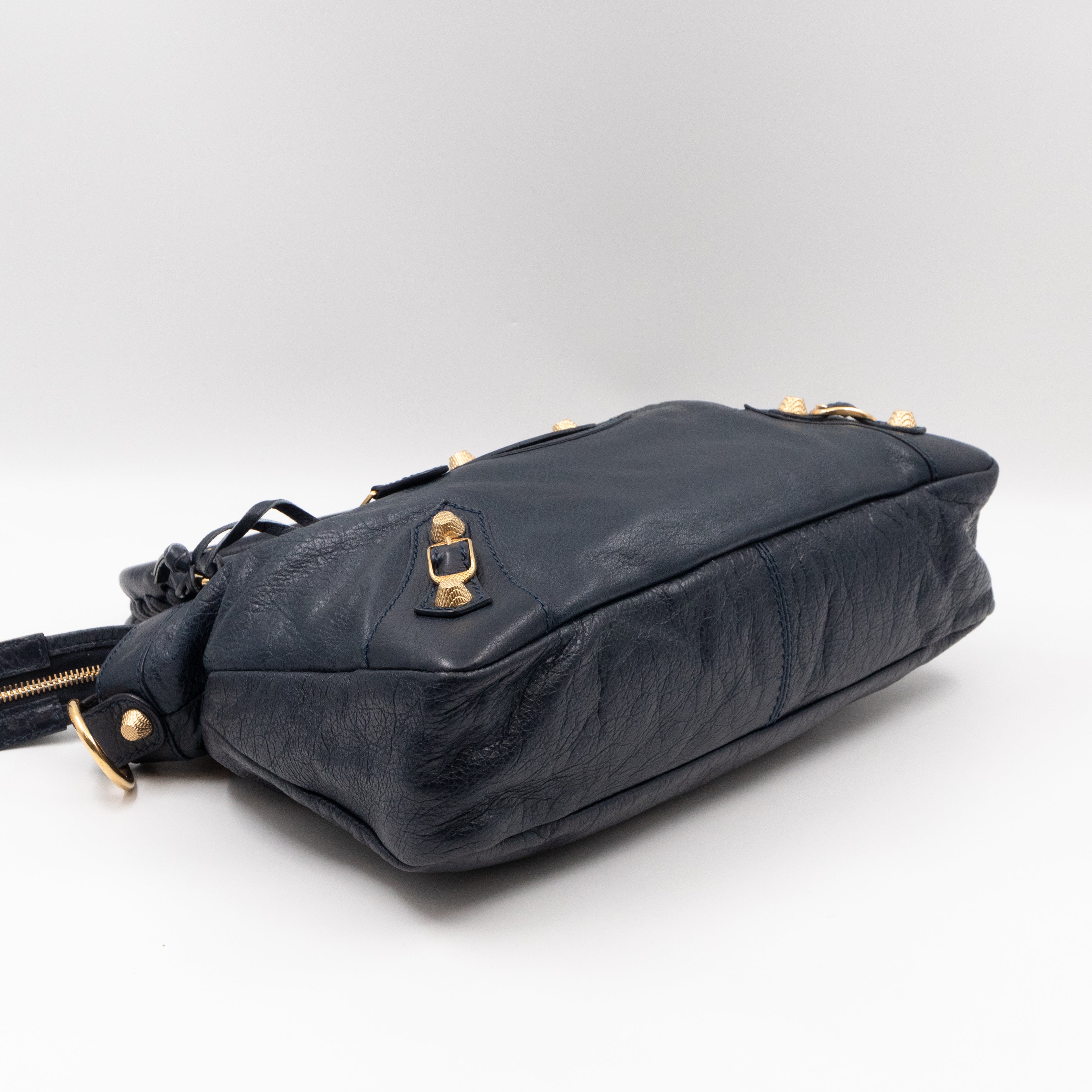 Giant Town Navy Blue Leather Gold