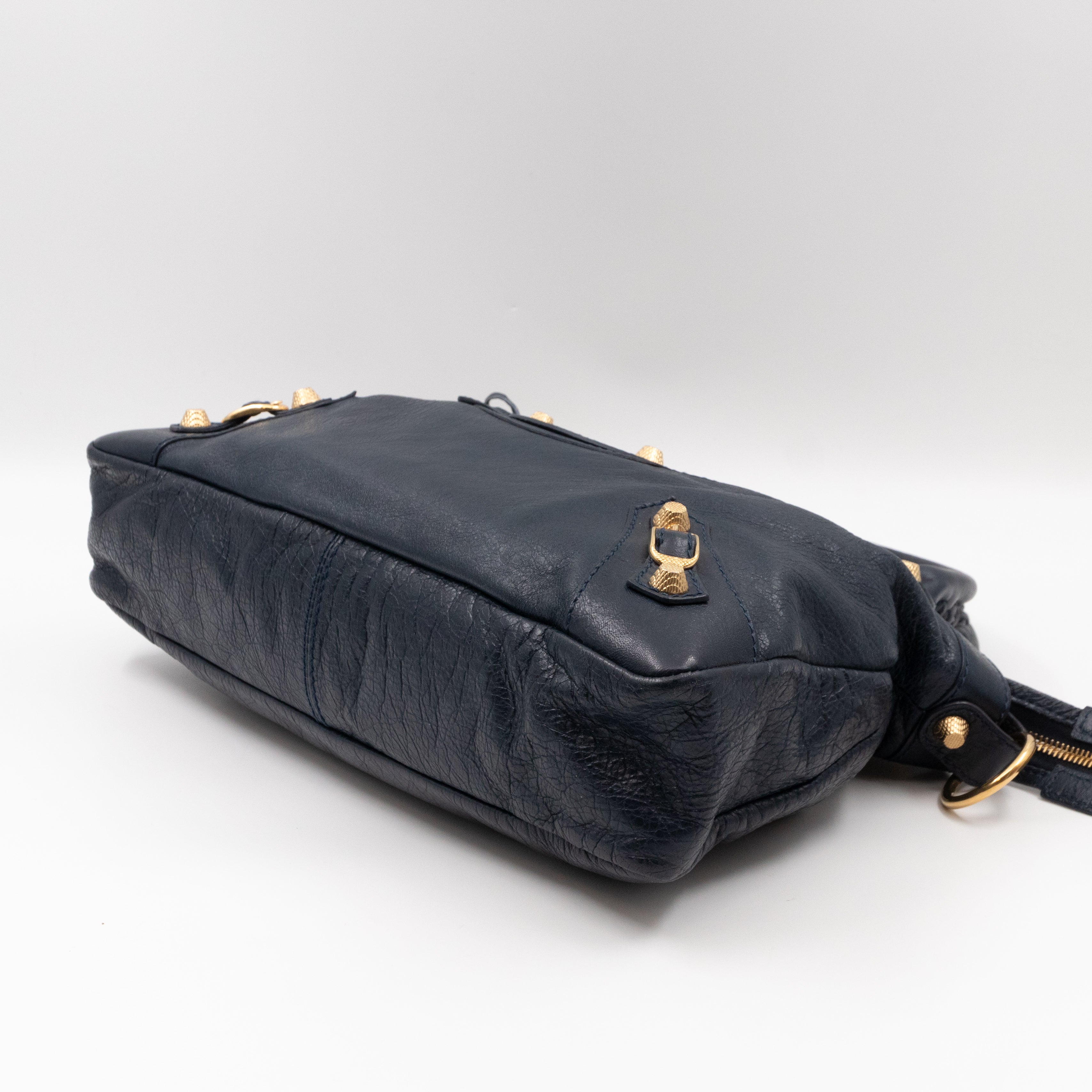 Giant Town Navy Blue Leather Gold