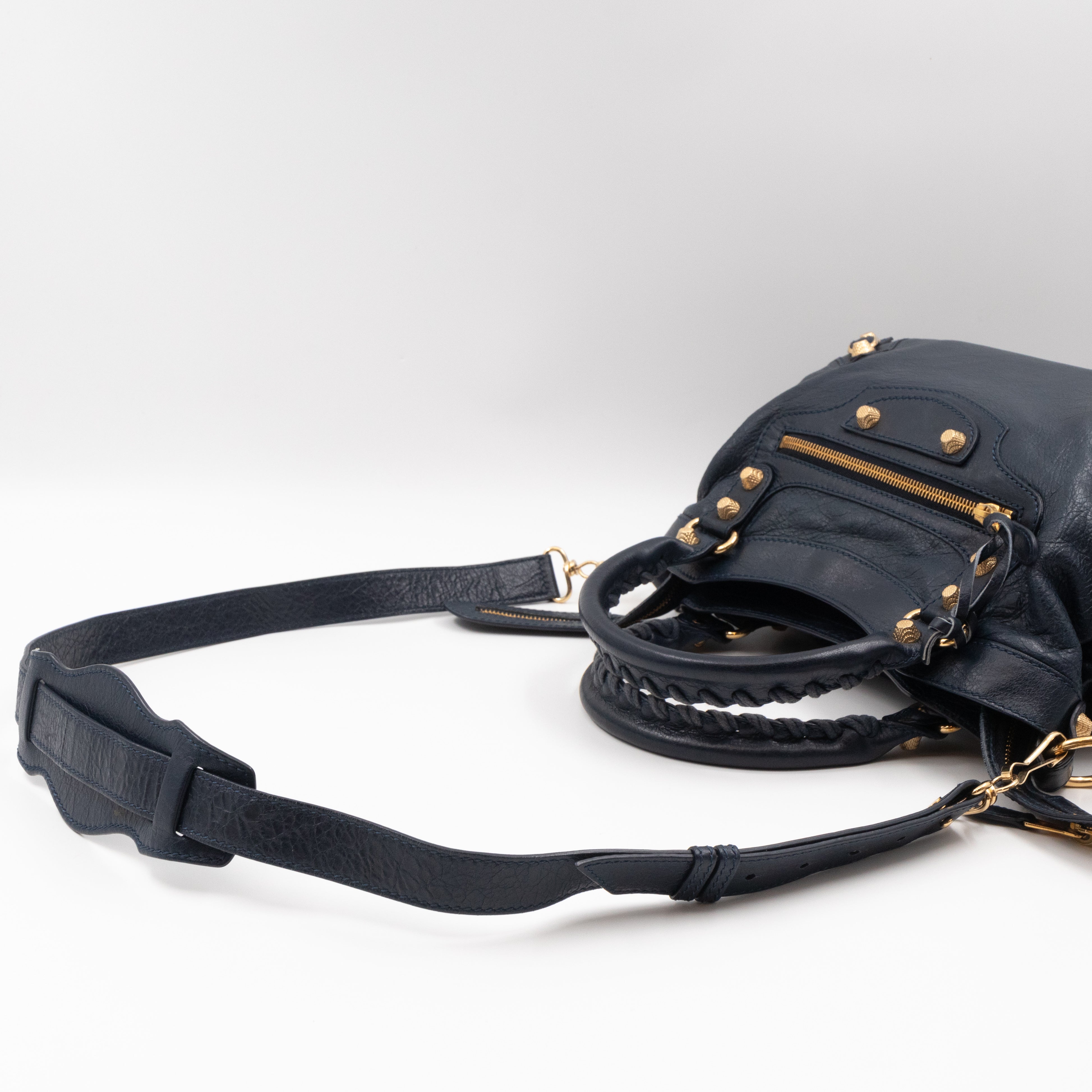 Giant Town Navy Blue Leather Gold